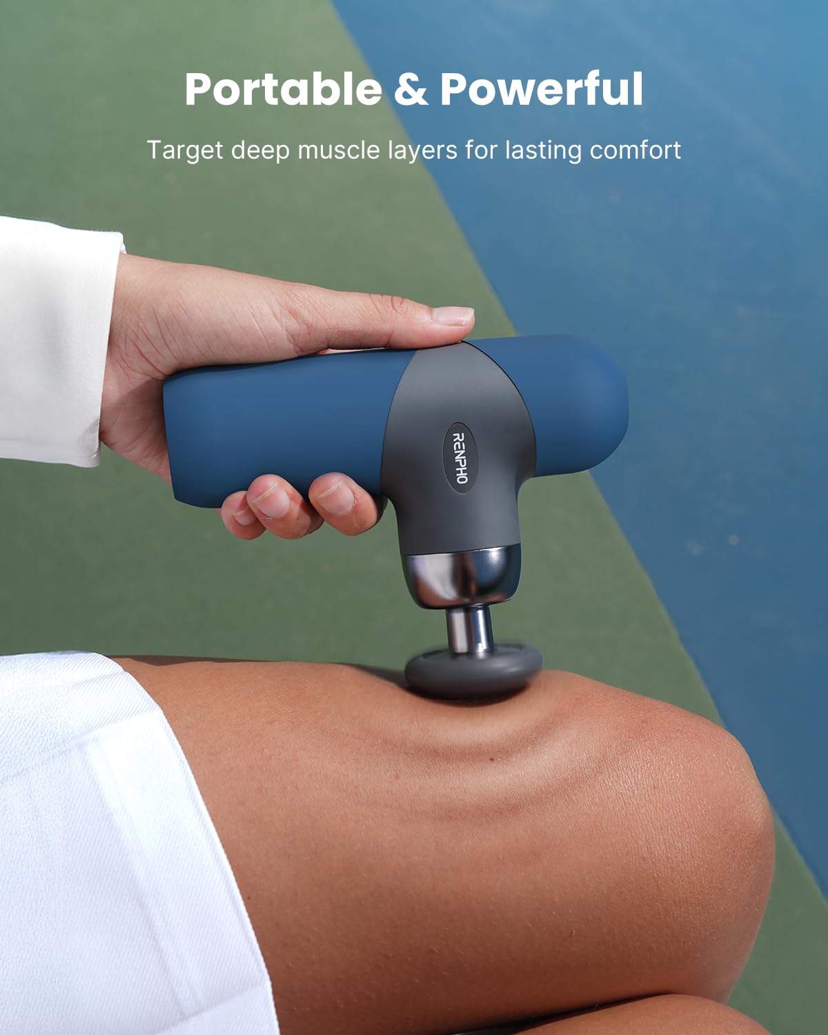 RENPHO Mini Thermal Massage Gun with Heat, Portable Deep Tissue Percussion Massager, Color Silicone Sleeves Travel Size with Carry Case, Grey