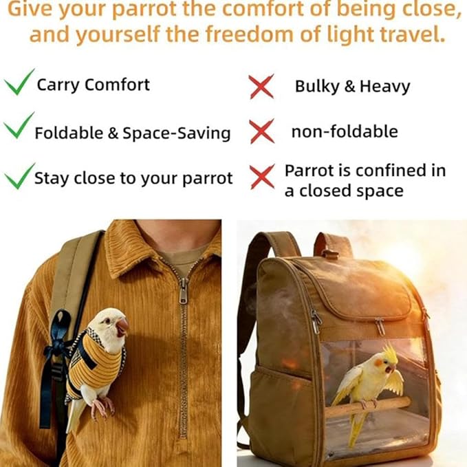 Bird Sling Carrier Bag, Parrot Restrained Vest Escape Resistant Birds Carrier Harness for Budgie, Cockatiel, Green-cheeked Conure, Soft Bird Diaper Flight Suit, for Daily Outdoor & Nail Trimming (S)