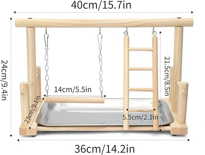 FrgKbTm Natural Wood Bird Playground Parrot Perch Playstand Play Gym Stand Playpen Perches Ladder Swing Platform with Toys Exercise Playgym for Luonfels,Budgie,Cockatiels,Conures,Parakeets,Lovebird