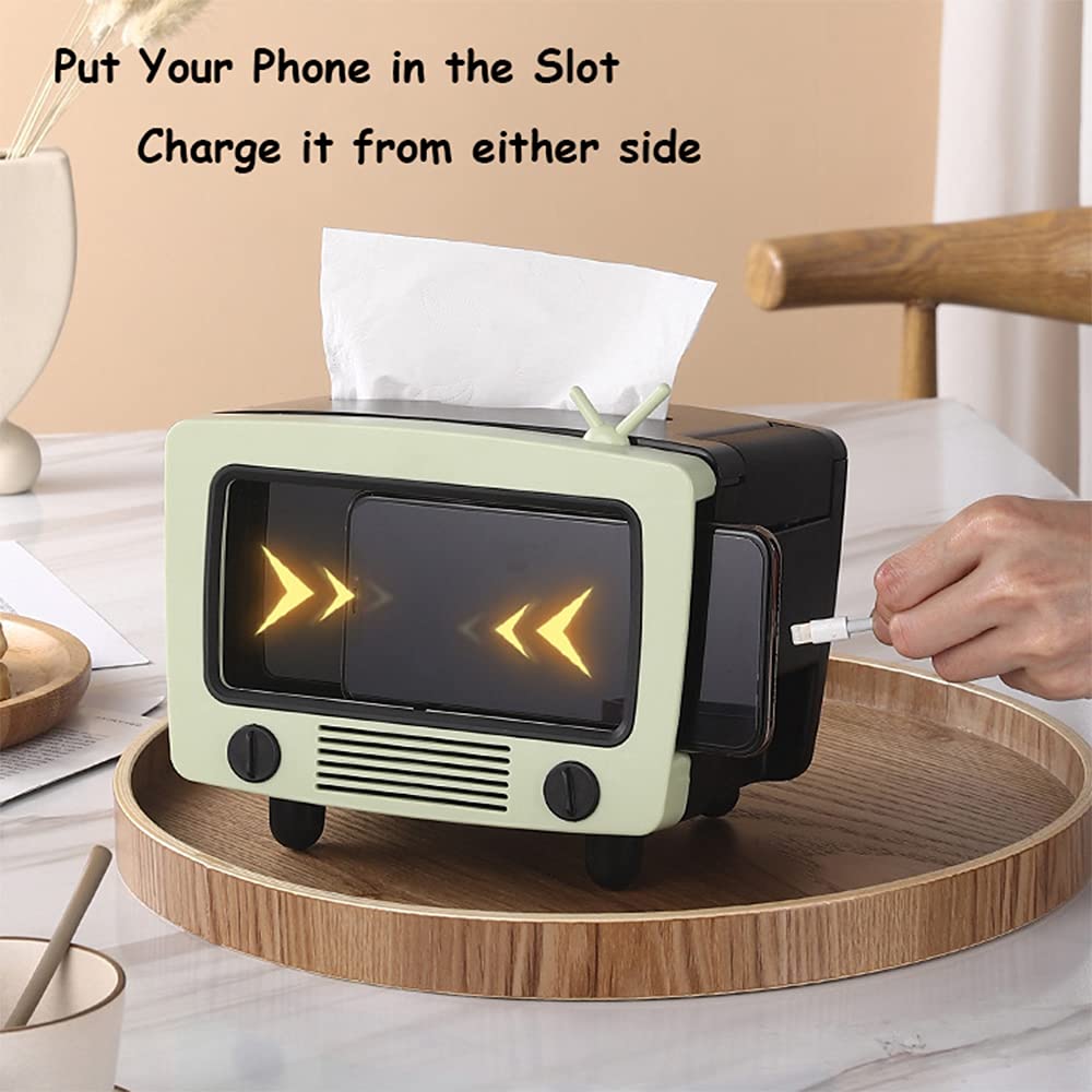 Tissue Box Holder with Cell Phone Slot, Retro TV Shaped Tissue Case and Cellphone Holder Cellphone Stand, Versatile Tissue Dispenser Cover for Living Room, Kitchen, Bedroom, Bathroom (Ube Purple)