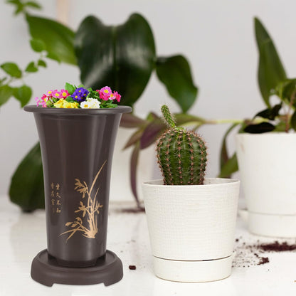 2-Pack Tall Orchid Pots with Drainage Trays, 9.4 Inch Plastic Breathable Planters for Cymbidium & Indoor Plants, Lightweight Chinese Style Bonsai Nursery Container