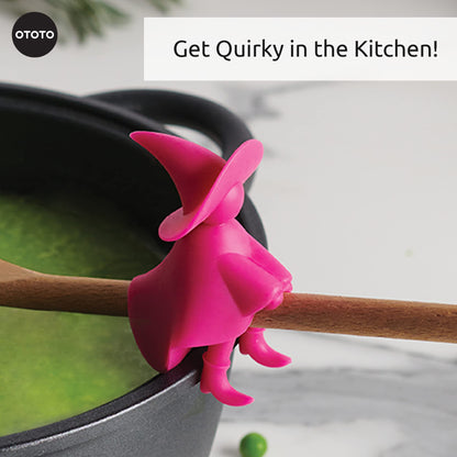 OTOTO Agatha Spoon Holder - Goth Cute Spoon Rest for Stove Top, Gothic, Spooky Cooking Gifts, Witchy Gifts, Cool Kitchen Gadgets, Halloween Gifts (Pink)