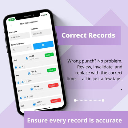 App-Based Time Clock for Small Business with 10 IC Cards – Clock in Machine for Employee Fingerprint Attendance, Time Card Machine No Monthly Fee, iOS/Android Compatible