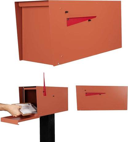 Ilyapa Modern Mailbox for Outside Post Mount - Terracotta Heavy Duty Powder Coated Metal Mailbox, Waterproof Letter Box for Parcels