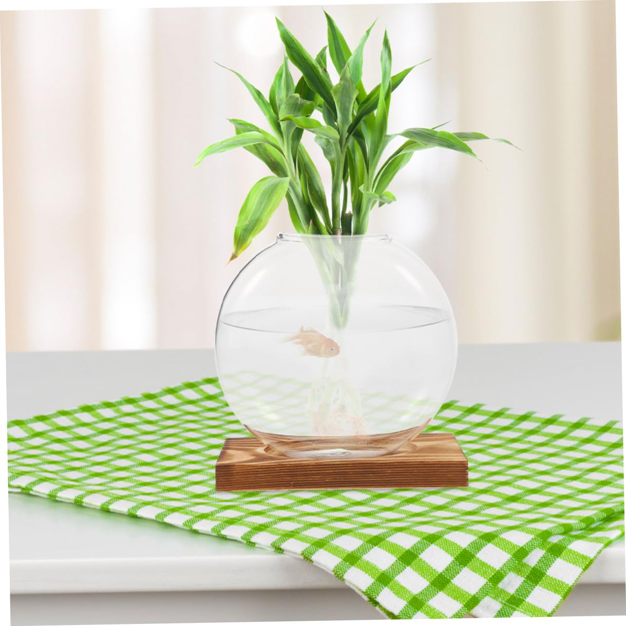 JOINPAYA 2pcs Small Glass Vase with Wooden Terrarium Stand, Hydroponic Planter for Indoor Plants, Propagation Jars for Home Office Desk Décor
