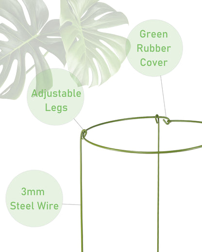 3 Pack Plant Support Stakes, Adjustable Plant Ring Cages with Green Rubber Wrapping, Ideal for Orchids, Indoor and Outdoor Potted Plants, 10" Wide x 17" High