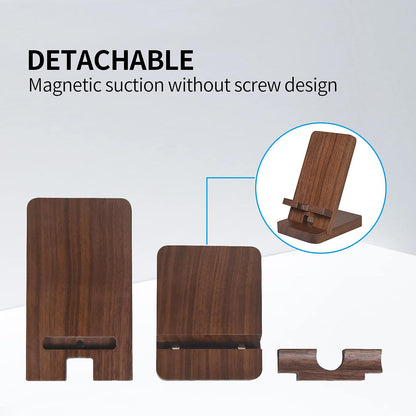 LUCKY BEAN Wood Phone Stand, Desktop Wooden Phone Holder, Portable Office Phone Stand for Desk, Wood ipad Stand， Compatible with iPhone & All Cell Phones (Walnut)