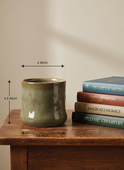 Serene Spaces Living Verde Glaze Ceramic Cachepot – Plant Holder for Indoor Planters, Faux Plants, Shelf & Table Home Décor, Flower Vase, 5" Dia (4" Opening & 4.8" Base) & 4.5" Tall, Pack of 2