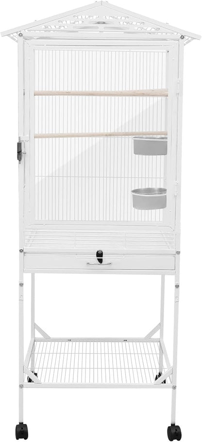 49" H Large Bird Cage with Wheels, Iron Bird Cage with Pull-Out Tray Rolling Stand Clear Acrylic Door Bird Flight Cage with Stand Bars and Feeding Bowls for Small and Medium-Sized Parrots