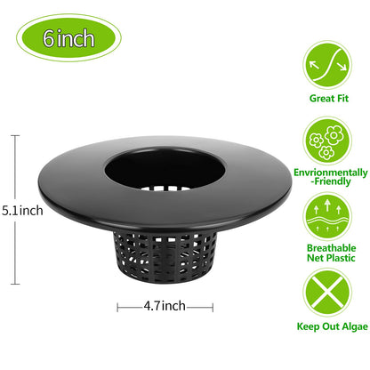 Tectsia 6 Inch Net Pots for 5 Gallon Bucket Wide Lids (5 Pack), Net Cups for Hydroponics Bucket Lids, BPA-Free, DWC Basket Lids for 5 and 3.5 Gallon Bucket