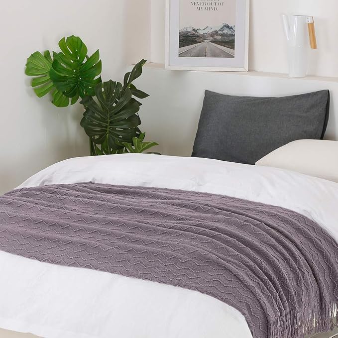 BOURINA Dark Lavender Throw Blanket 50x60 Inches Throw Textured Solid Soft Sofa Couch Decorative Knitted Blanket