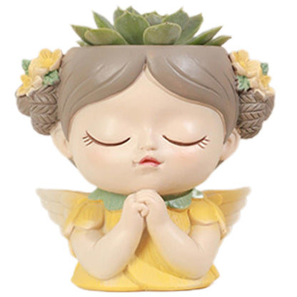 Face Planter Fairy Girl Face Pots Resin Plants Pot with Drainage Hole Small Cute Girl Face Succulent Pots for Indoor Outdoor Plants Tiny Cactus Thinking