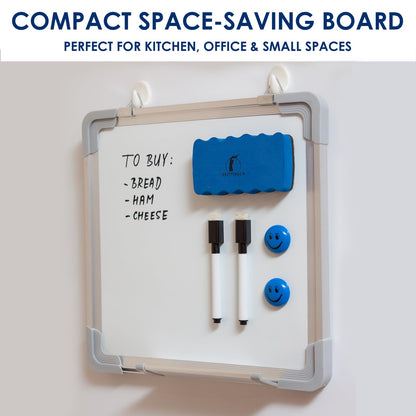 Whiteboard Set - 12 x 12 in Dry Erase Board with 1 Magnetic Dry Eraser, 4 Dry Wipe Markers and 4 Magnets - Small White Board Wall Hanging Marker Board for Home and Office (12x12)
