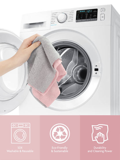 Fantasticlean Microfiber Cleaning Cloth Roll -75 Pack, Tear Away Microfiber Towels, 12" x 12", Reusable, Washable, Scratch Free, Ultra Absorbent Dishcloth for All-Around Cleaning Supplies (Pink)