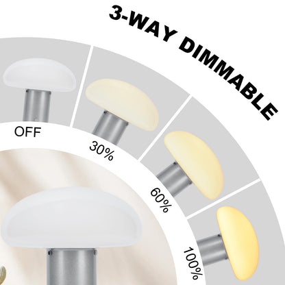 BNYFDC Mushroom Lamp, Retro Table Lamp with Touch Control Switch, 3 Way Dimmable Nightstand Lamp for Bedroom and Living Room, 6W LED Bulb Included (Silver)