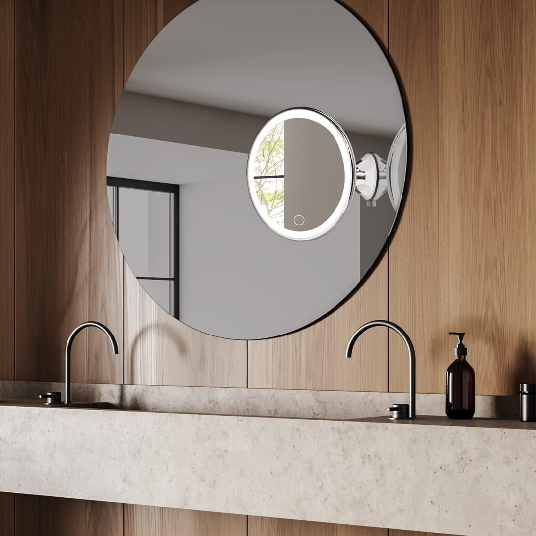 Fancii Rechargeable 10X Magnifying Makeup Mirror with 3 Light Settings - Large 8 inch Lighted Travel Vanity Mirror, Locking Suction Cup, 40pcs Dimmable LEDs, 12 Hours Battery Life - Luna 2