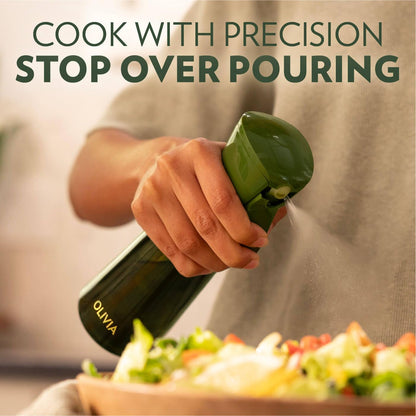 OLIVIA SIGNATURE Advanced Kitchen Oil Sprayer with Flairosol Technology, Fine Mist & Portion Control, Refillable Glass Olive Oil Cooking Spray Bottle for Air Fryer, Salad, BBQ, 200ml (Green, Gold)