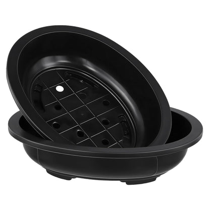 HAKZEON 12 Pcs 12 Inch Bonsai Training Pots, Matte Finish Plastic Oval Bonsai Training Pots with Drainage Hole, Oval Planters Shallow for Balcony Garden Nursery, Home Succulent, Indoor Plants, Black