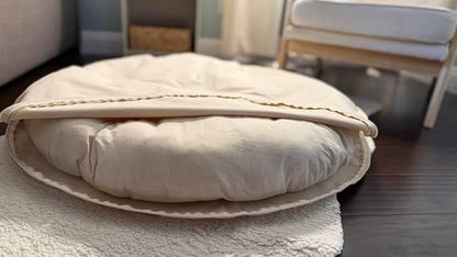 Natural 100% Cotton Canvas Round Dog Bed Cover Eco Friendly Durable Pet Bedding Dog Cushion Covers with Zippers Machine Washable Covers (Beige, Small 24 Inches)