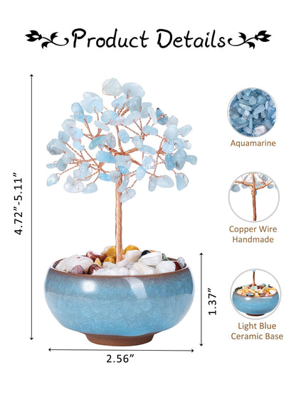 PESOENTH Crystal Tree Aquamarine Tree of Life Crystal Gifts for Women Mom