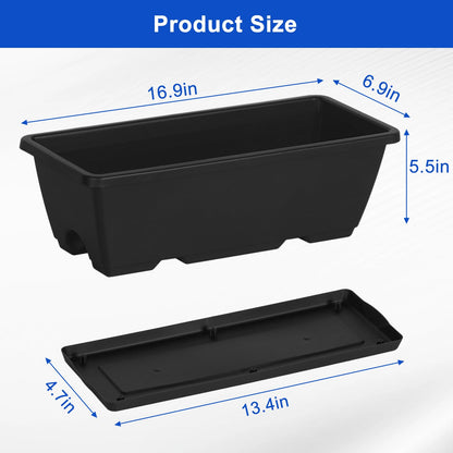CADUKE Railing Planter Box 4 Pack Window Boxes Planter with Adjustable Brackets 16.9 Inches Deck Railing Hanging Flower Boxes Black Balcony Planters Fence Hanging Planters for Outdoor