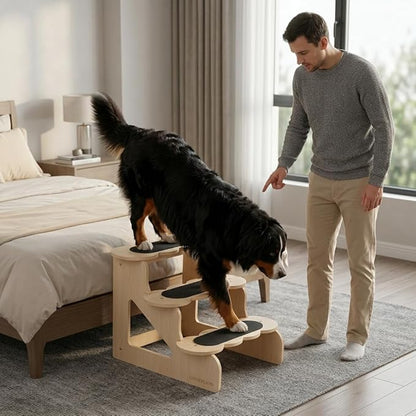 Wood Dog Stairs for Bed | Trainer-Recommended Wood Ramp Steps – Sturdy Support for Small & Senior Dogs