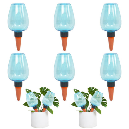GEWOSI 6pcs Plant Self Watering Globes, Plastic Water Bulbs Top Fill, 12.3 oz Plant Watering Devices System Slow Release Terracotta, Water Spikes Stakes for Indoor (Blue-6pack)