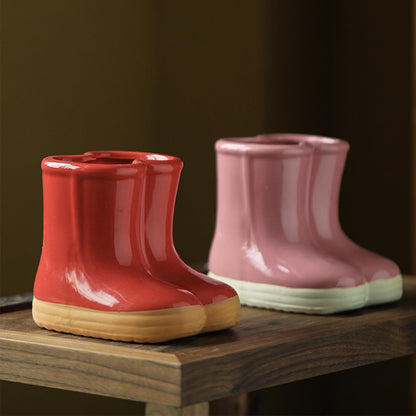 SUZEPER Ceramic Boots Vase, Creative Boots Succulent Planter,Funny Plant Pot for Indoor Outdoor Garden Home Decor(10x13x12cm(4x5x5inch), Pink)