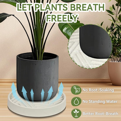 UoeRing 2 Pcs Plant Caddy with Hidden Wheels （1 10" and 1 11"） Heavy Duty Rolling Plant Stand, Indoor Outdoor Plant Saucer Tray with $9.9 Garden Tools (Beige)