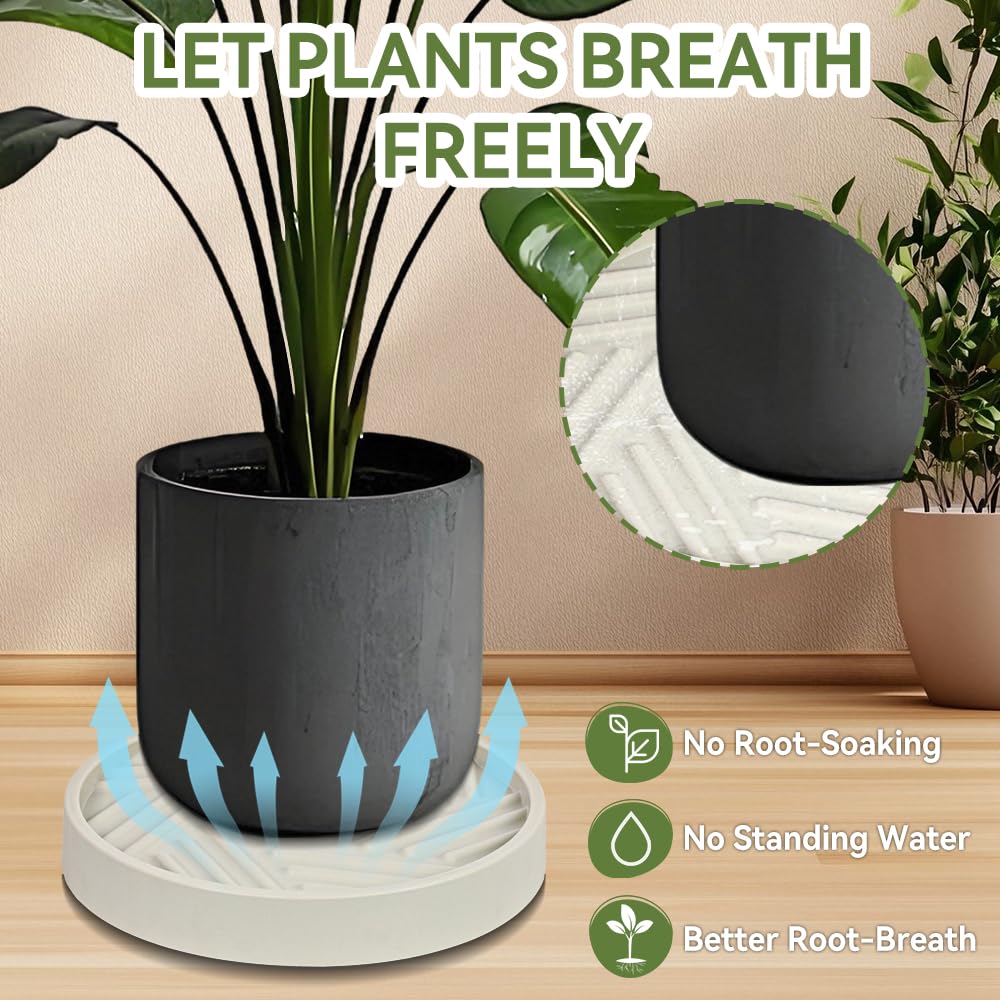 UoeRing 2 Pcs Plant Caddy with Wheels 12.4 Inch Hidden Wheels Heavy Duty Rolling Plant Stand, Indoor Outdoor Plant Saucer Tray with $9.9 Garden Tools (Beige)