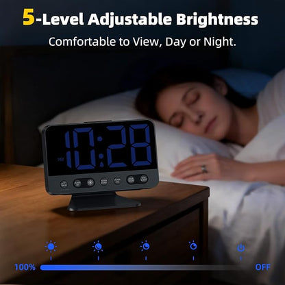 AuroraCalm Digital Alarm Clock with Large Numbers for Bedrooms: Bold Display Readable Across The Room with 5 Level Brightness - 5 Alarm Sounds 8 Night Lights for Kids Seniors Teens - Blue