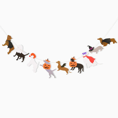 Halloween Dog Garland - Spooky Dogs Banner, Cute Witch Hat Pumpkin Puppy Dog Hanging Banner, Puppy Theme Wall Decor