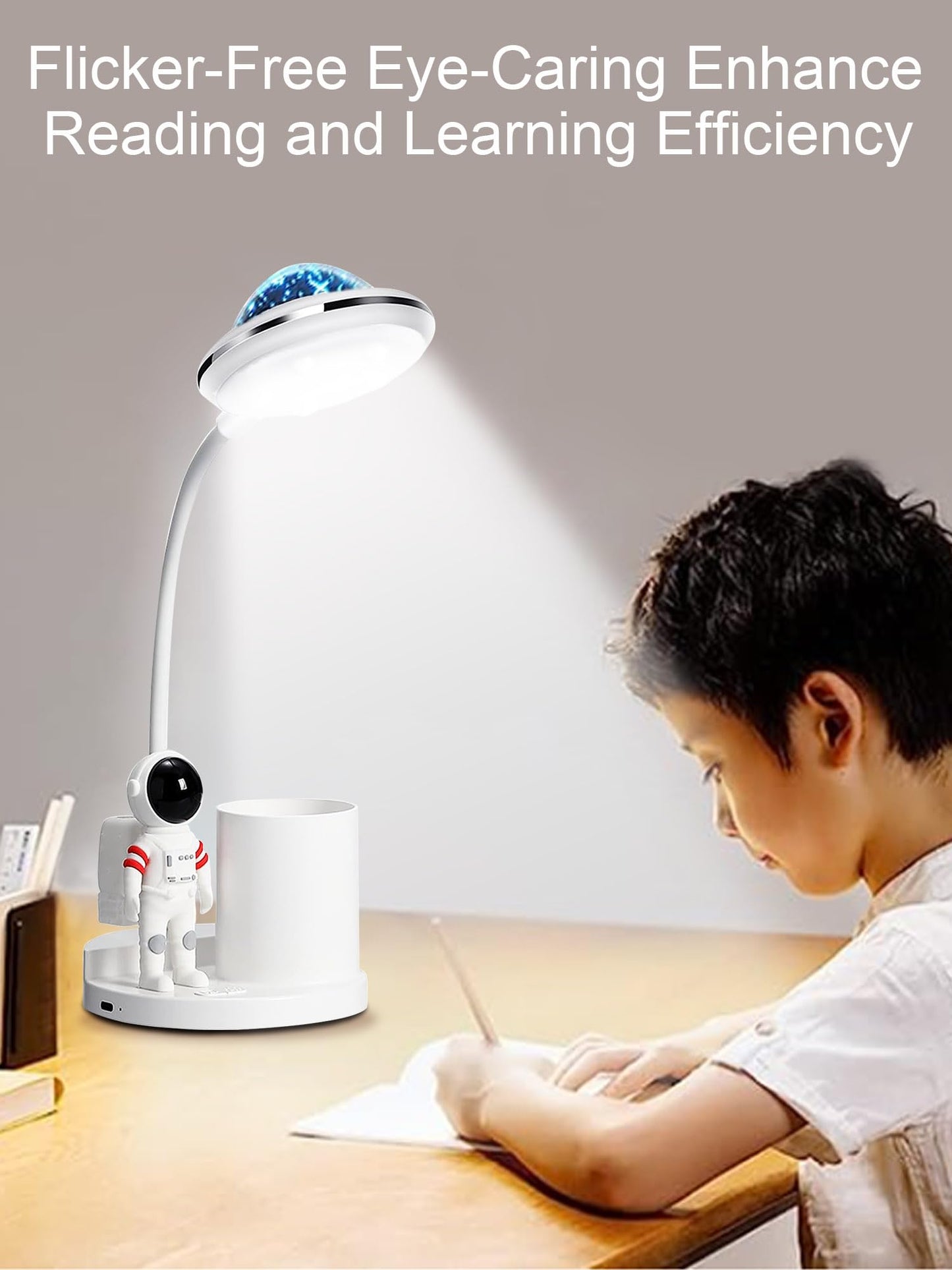 Astronaut Desk Lamp for Kids,Star Space Projector Galaxy Night Light,Eye-Care Reading Small Desk Lamps, with Pen Holder Spaceman Table Lamp, Bedroom Decor Aesthetics, Gifts for Boys and Girls