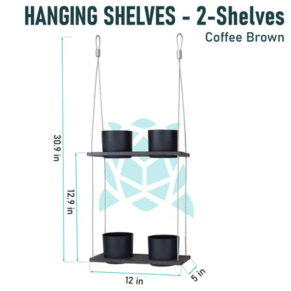 Vioscapes Urban Garden Decor with Pots Included, Hanging Planters for Indoor Outdoor Plants, Hanging Flowerpots, Wall Hanging Plant Holder Window Plant Shelves (Coffee Brown, Shelf 4 Pots)