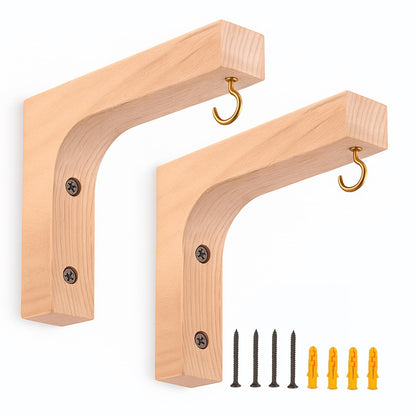 Tritaraesa Wooden Plant Hanger Hooks for Indoor Hanging Plants, Farmhouse Wooden Hanging Baskets for Wall Plant Hooks Heavy Duty for Flower Pots Wind Chimes and Bird Feeders (Upgraded Natural 2 Pack)