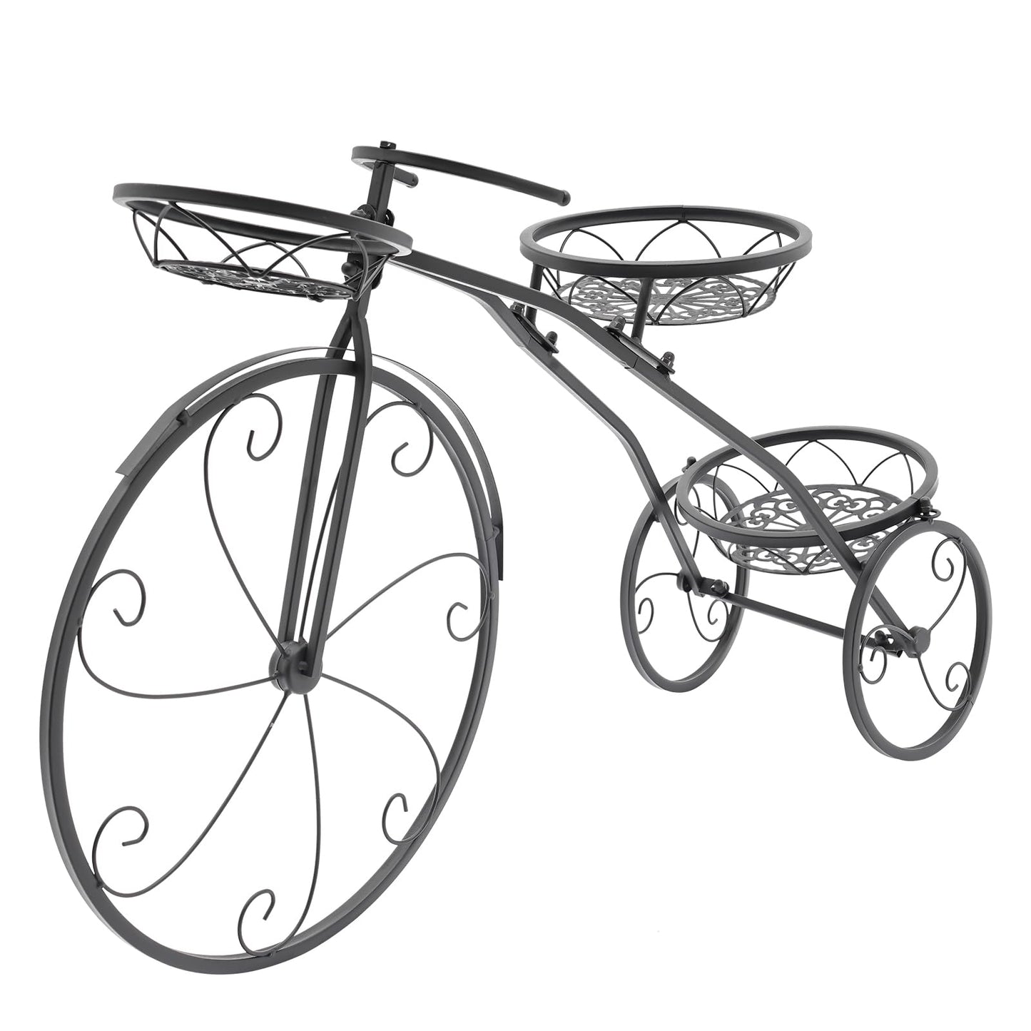 DOONARCES 3 Pots Tricycle Plant Stand Iron Tricycle Shape Black Planter Rack Flower Holder Indoor Outdoor Floral Displaying Rack for Home Garden Patio Decor DIY (Black)