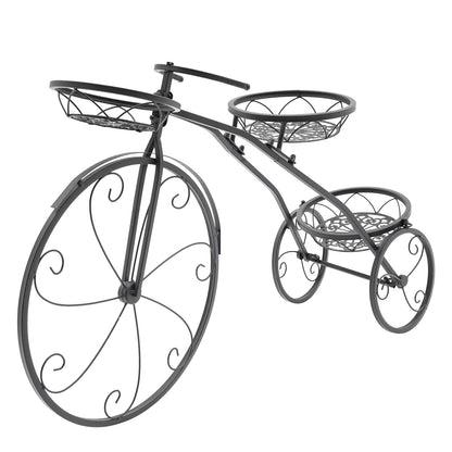 DOONARCES 3 Pots Tricycle Plant Stand Iron Tricycle Shape Black Planter Rack Flower Holder Indoor Outdoor Floral Displaying Rack for Home Garden Patio Decor DIY (Black)
