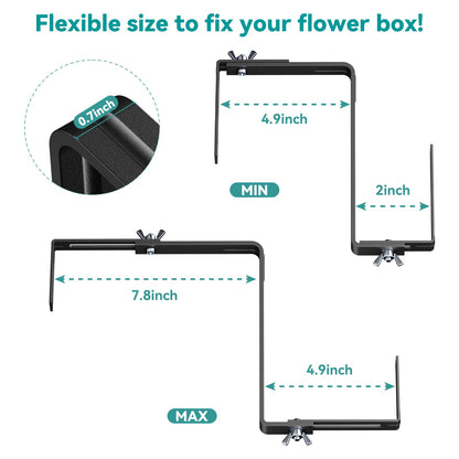 NBPUJ Adjustable Planter Box Brackets,Enhanced Bottom Support,Universal Outdoor Hanging Brackets,Flower Box Brackets for Fence Railings, Windowsill, Patio, Garden,Balcony. (Black)