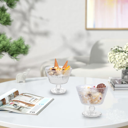 DNIENKGE Glass Dessert Bowls Breakfast Cups,Dessert cups Set of 4, 9oz Glass Ice Cream Sundae Cups，Glass Dessert Bowls, For oats，Ice Cream, Milk, Sorbet, Yogurt (4PCS), Transparent, D-1059