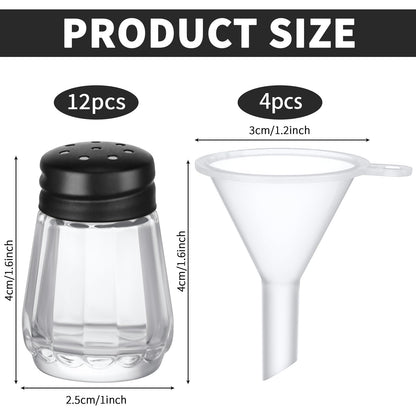 Potchen 0.5 oz Small Salt and Pepper Shakers with Funnels Clear Mini Glass Seasoning Jars Bulk Tiny Spice Glass for Wedding Party Restaurant Home Kitchen Travel Camp