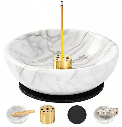 Incense Holder, Natural Marble Incense Holder for Sticks with 9 Incense Holes, Handmade Incense Stick Burner Ideal for Smudging, Decoration