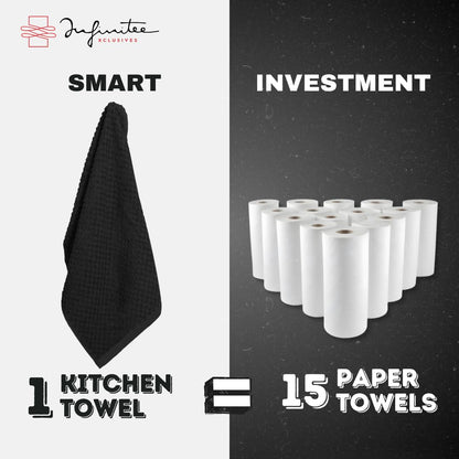 Infinitee Xclusives 100% Cotton Kitchen Towels - 15x25 Inch Ultra Soft Tea Towel, Super Absorbent Terry Dish Towels for Kitchen Linens |Storm Black|
