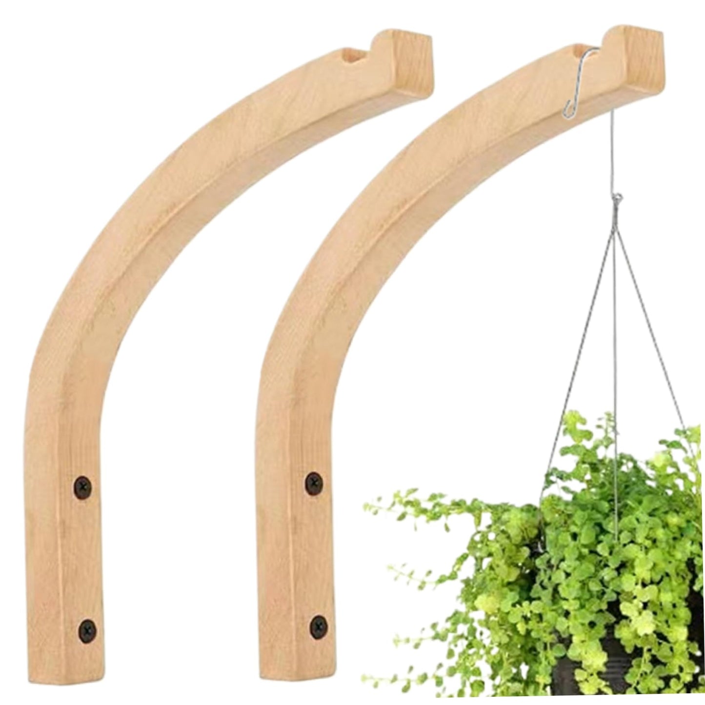 KUYYFDS Outdoor Hanging Brackets 2PCS Plant Hooks for Wall, 8 Inch Wooden Plant Wall Hanger, Mounted Hanging Hook for, Lanterns, Flower Bracket, Wind Chimes