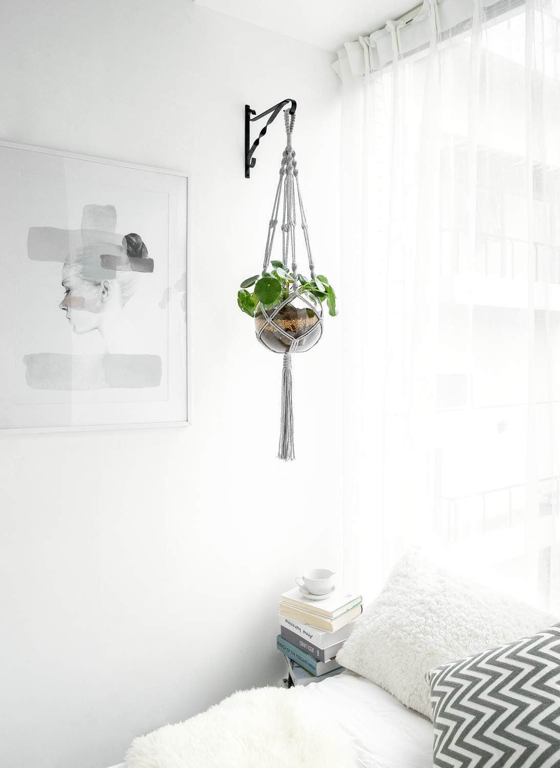 Mkono 35 inch and 41inch Macrame Plant Hanger Indoor Hanging Planter Basket with Wood Beads Decorative Flower Pot Holder for Indoor Outdoor Boho Home Decor (POTS NOT Included)