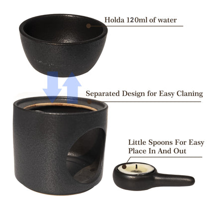 Zweipappel | Wax Burner | Tealight Warmer Ceramic | Wax Melt Candle Melter| Duftlampe | Scented Oil Diffuser with Tealight | Size H*11cm ø10cm with Removable Bowl & Tealight Holder | Matt Painting
