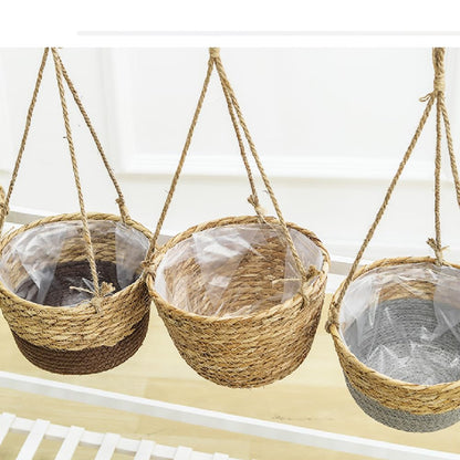HAOHIZE Hanging Planters for Indoor Plants, Hanging Planter with Jute Rope Woven Hanging Flower Pots Hanging Plant Holder Hanging Basket Retro Style Straw Basket for Office Party (1 Pack)