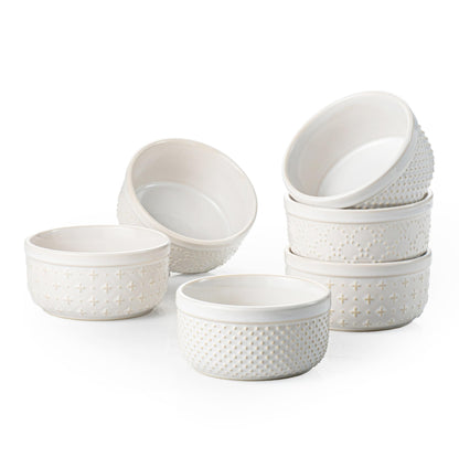 UNICASA Ramekins 4 oz, Set of 6, Thick Wall Ceramic Baking Dishes for Creme Brulee, Dips, Non-Toxic, Dishwasher & Oven Safe, Farmhouse Individual Dessert Cups