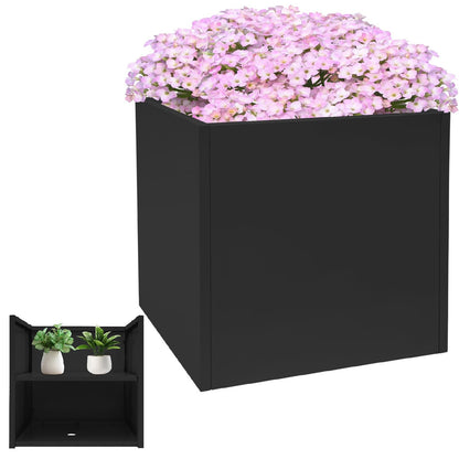 Large Outdoor Planters Metal Planters for Outdoors, Square Metal Planter Box 26"L x 26"W x 26"H, Steel Planter Box with Removable Insert Shelf, for Porch, Garden, Patio (26"L x 26"W x 26"H - Black)