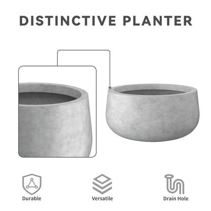 Kante 11.8" Dia Round Concrete Planter, Cement Plant Pots with Drainage Hole and Rubber Plug for Outdoor Indoor Garden Home, Modern Curvaceous Design, Natural Concrete
