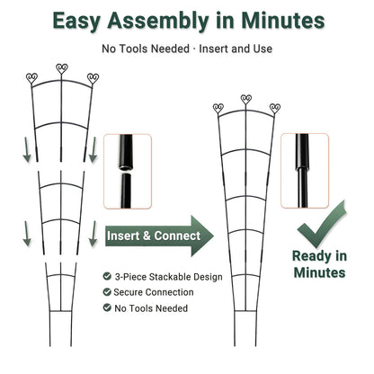 46.6" Tall Plant Trellis for Climbing Plants Indoor Outdoor, Durable Metal Trellis for Potted Plants, Adjustable Climbing Plant Support for Vines, Clematis, Morning Glories, Ivy, Black, 2 Pack